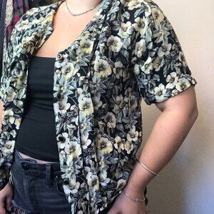 OBR Vintage Floral Short Sleeve Button Front Blouse